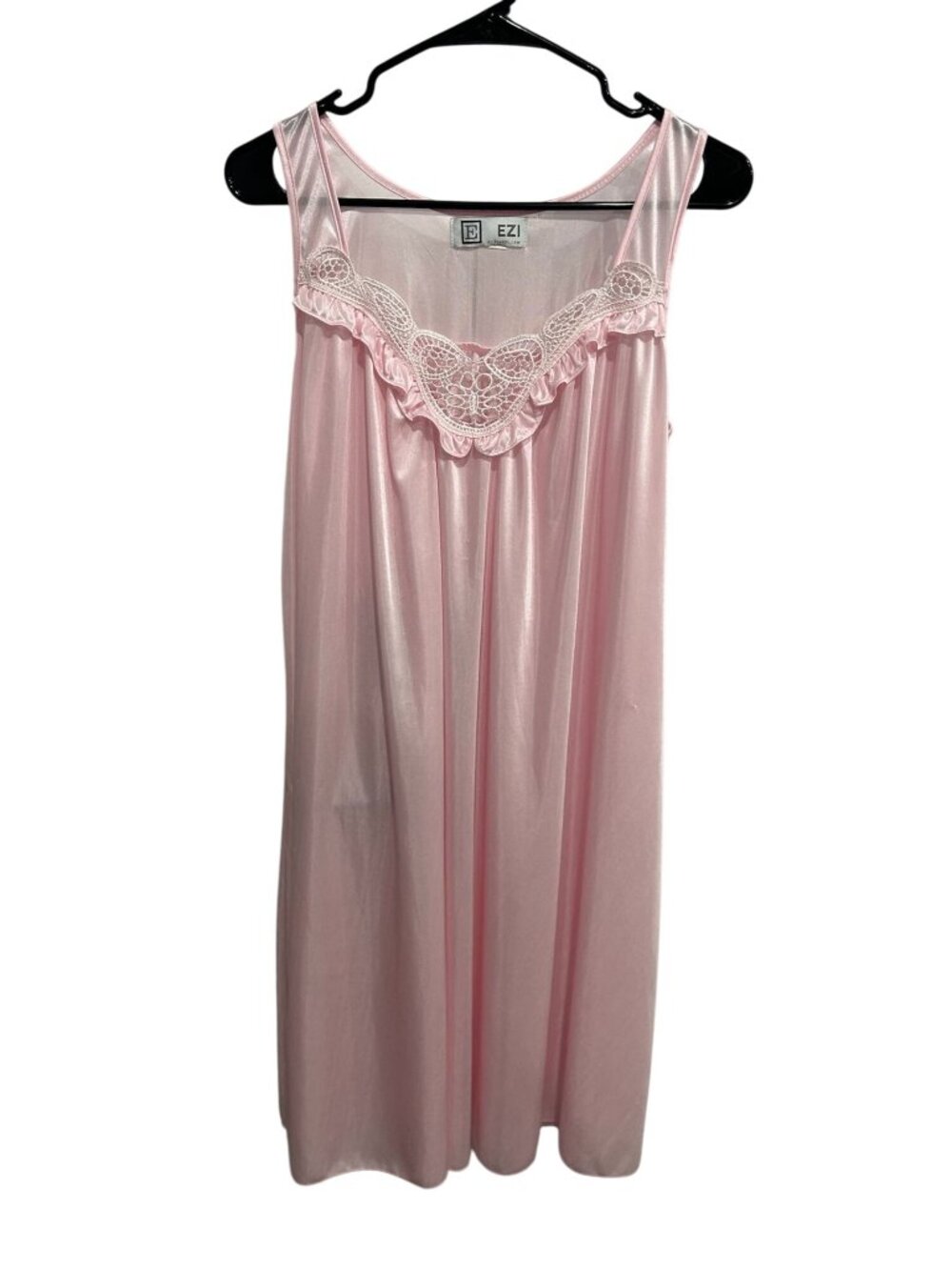 EZI Large Pink Sleeveless Nightgown Lace Trim Ruffle Cozymore Romanticcore